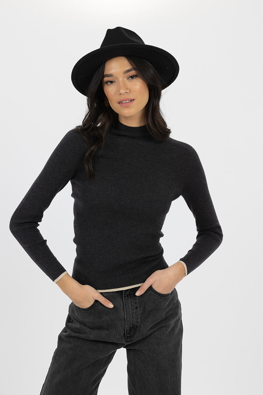 Papillon Skivvy in Charcoal/Cream Papillon Skivvy in Charcoal/Cream