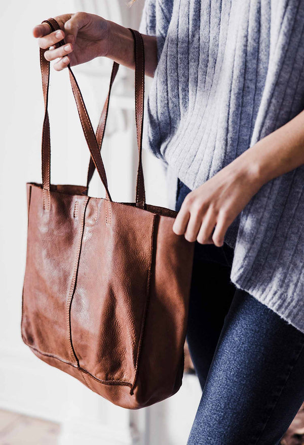 JUJU & CO BABY UNLINED TOTE - COGNAC